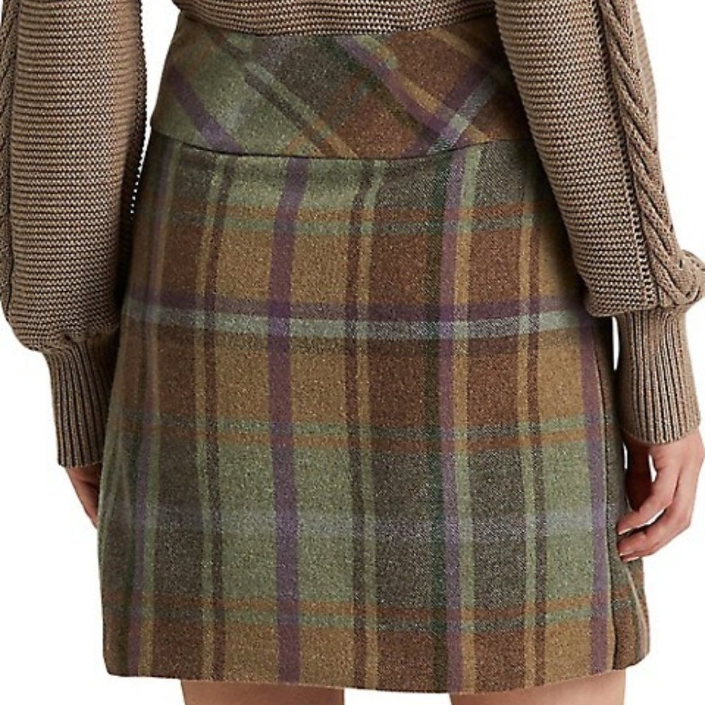 Lauren Ralph Lauren Plaid Fringe Trim Tweed Mini Skirt - Picture 7 of 10
